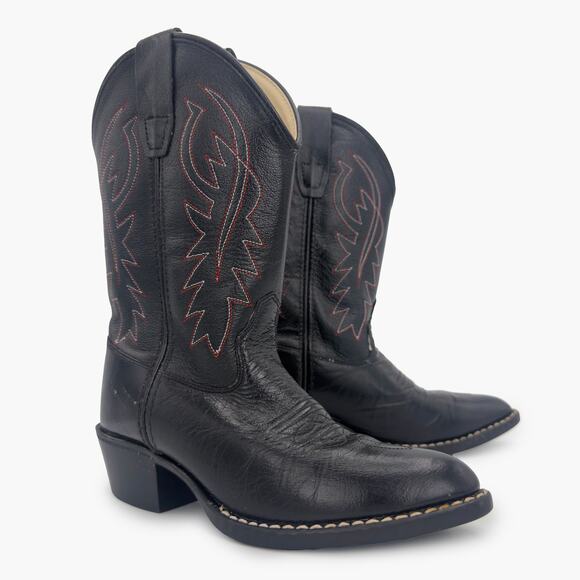 OLD WEST Jama 8110 Unisex Kids J Toe Leather Cowboy Boots (Black | Size 13/1) - Picture 5 of 8